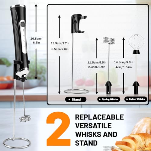 Milk Frother USB C Rechargeable New Upgraded Handheld Frother Wand with 2 304 Stainless Whisks 1 Stand
