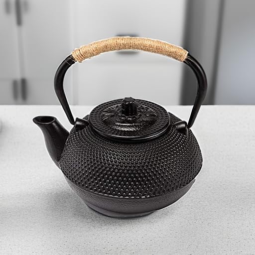 Japanese Tetsubin Cast Iron Teapot Tea Kettle pot with Stainless Steel Infuser for Stovetop Safe Coated with Enameled Interior 30 oz