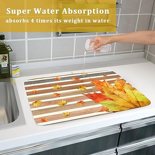Autumn Golden Maple Leaf Dish Drying Mat for Kitchen Counter