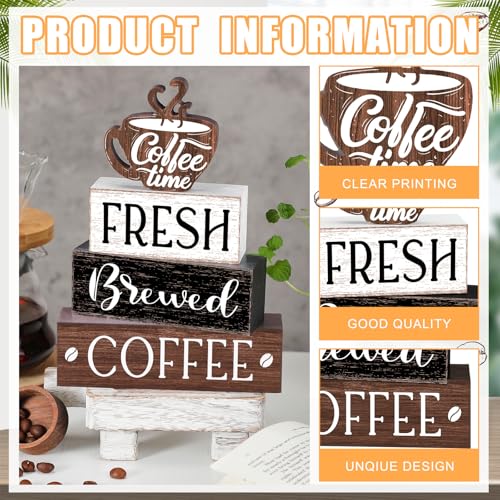 4 Pcs Coffee Bar Sign Accessories Wood Coffee Station Decorations (4 Count)