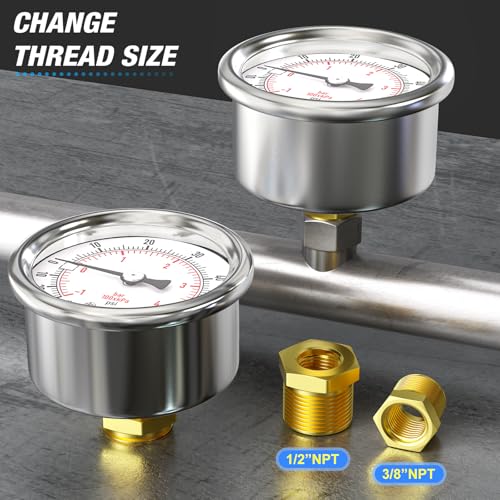 30inHG~60Psi Vacuum Gauge Stainless Steel 1