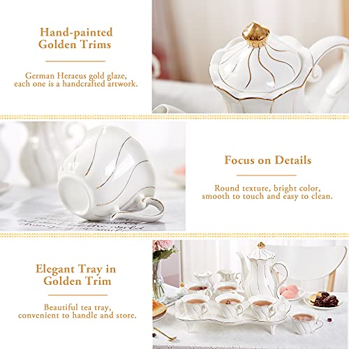 14 pcs Tea Set for 6 with Tea Tray & Spoons (14 Count)