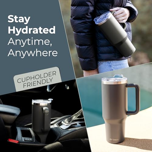 40 oz Tumbler With Handle and Straw Made of Stainless Steel