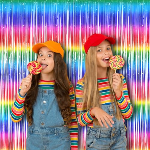 Colorful Streamers Fringe Backdrop 80s 90s Party Decorations (2 Count)