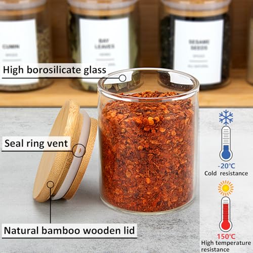 4OZ Glass Spice Jars with Bamboo Lids and 315 Labels