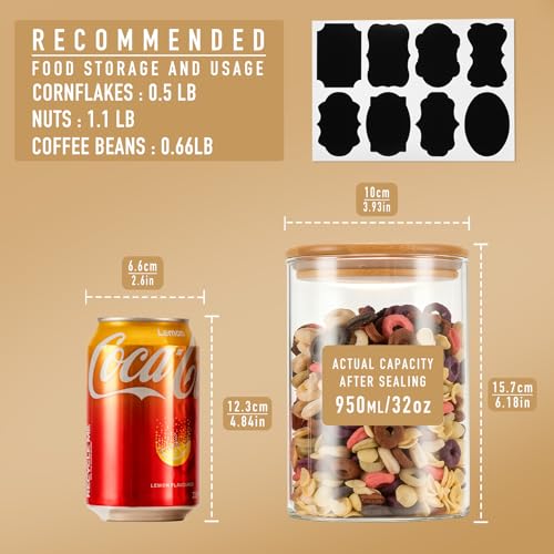 32oz 1Qt Round Glass Storage Containers with Lids 6 (6 Count)