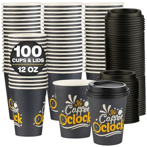 Disposable Coffee Cups with Lids (100 Count)