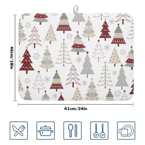 Christmas Tree Dish Drying Mat for Kitchen Counter Christmas Pine Tree Dish Drying Mat 18x24 Inch Geometric Winter Dish Draining Mat Absorbent Reversible Dish Pad Kitchen Accessories Table Protector