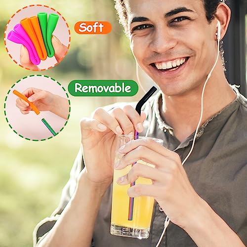 Reusable Stainless Steel Straws Metal Straw with Silicone Tip 5 Pcs 8mm Wide for 20