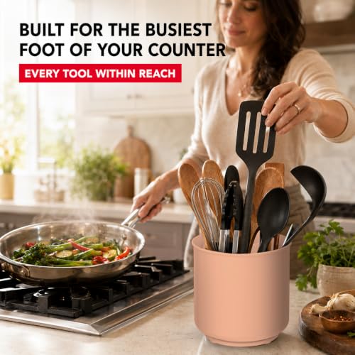 Jumbo Rotating XL Peach Plastic Utensil Holder Caddy with Sturdy No