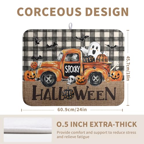 Halloween Buffalo Plaid Dish Drying Mat Fall Pumpkin Rustic Large Kitchen Mats Dish Drying Pad Absorbent Dish Dryer Mat for Kitchen Countertops Microfiber Drainer Pad Dish Drying Mats