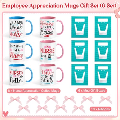 6 Sets Nurse Appreciation Gifts 12 oz Thank You Mug with Mug Boxes Ribbon 2026 Nurses Week Gifts Ceramic Coffee Cup with Handle for Women RN Assistant Doctor (6 Count)