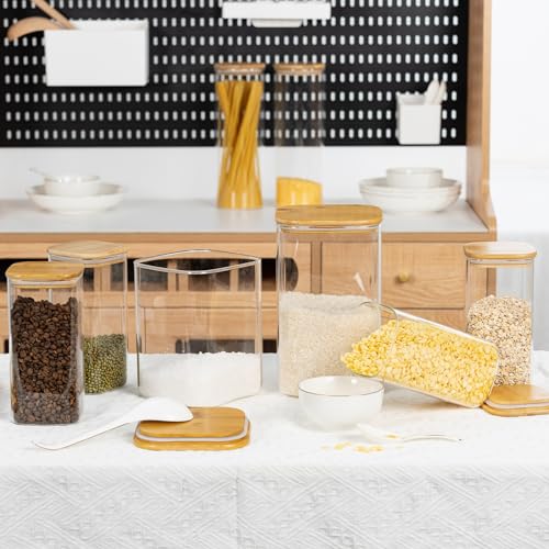 149oz 50oz Airtight Glass Square Storage Canister with Bamboo Lid Set of 2 (2 Count)