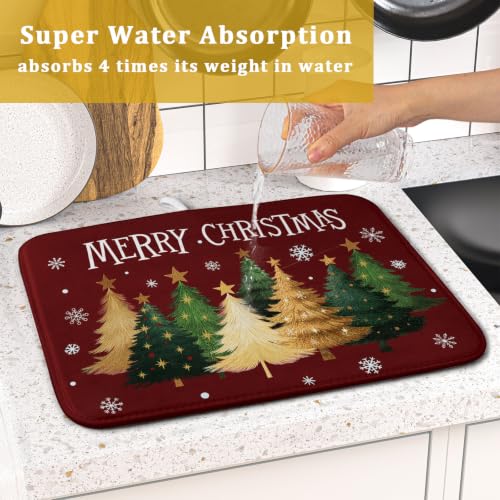 Xmas Tree Red Dish Drying Mat for Kitchen Counter