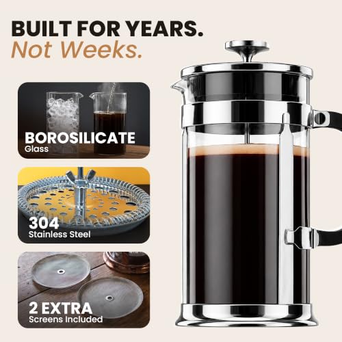 EzDtach French Press Coffee Maker 34oz Chrome