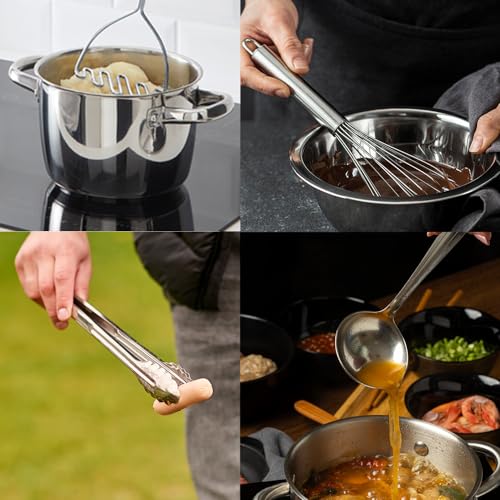 Premium Set of 10 Stainless Steel Kitchen Tool Set with Holder Easy To Clean (10 Count)