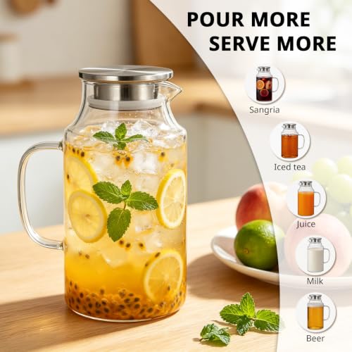 Short 67.6 oz Glass Pitcher with Lid and Handle