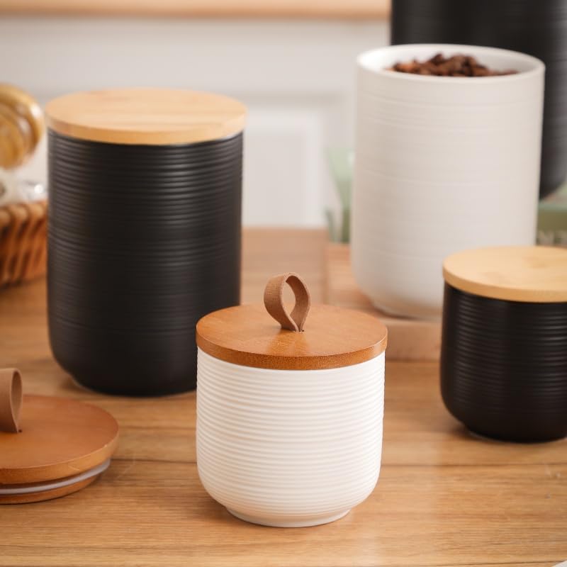 Food Storage Jar Strong Ceramic Canisters With Airtight Wooden Lid 44 oz