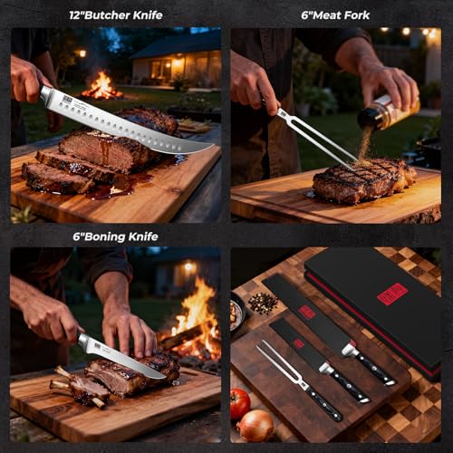 3Pcs BBQ Carving Knife Set with Sheath