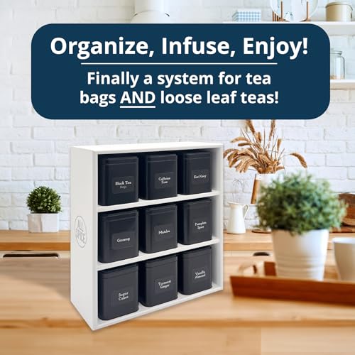 Tea Organizer Rack with 9 Tins & 160 Magnetic Labels