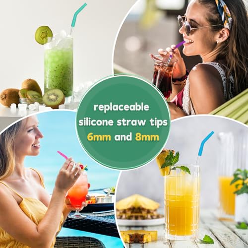 6 Pcs Silicone Straw Tips 6mm 8mm Set Reusable Food Grade Rubber Straw Tips for Metal Glass Straws Replaceable Elbow Covers Fit for 6 (6 Count)