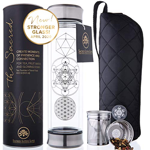 Double Walled Glass Tea Infuser Bottle 14oz Portable Travel Mug with Strainer and Sleeve for Loose Leaf Tea