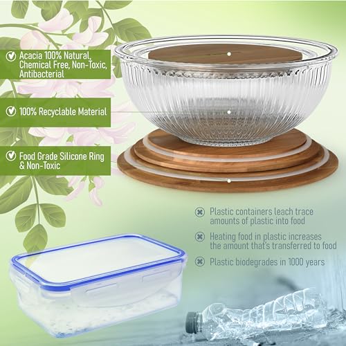 Stackable Glass Mixing Bowls with Acacia Lids Set of 3