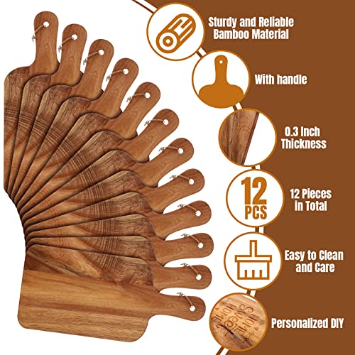 12 Packs Acacia Wooden Cutting Board Set with Handles Large 15 x 7 Inch Kitchen Serving Plain Chopping Board Bulk Gifts for Christmas Vegetables Meat Pizza Cheese Fruit Bread (12 Count)