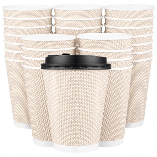 12 oz Natural Cream Disposable Coffee Cups with Lids (80 Count)