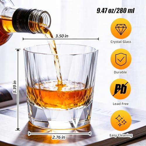 Crystal Whiskey Glasses Set of 2 Handcrafted Old Fashioned Glasses (2 Count)