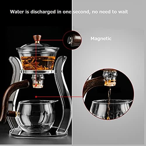 Lazy Kungfu Glass Tea Set Semi Automatic Drip Rotating with Infuser Glass Teapot Set (4 Count)
