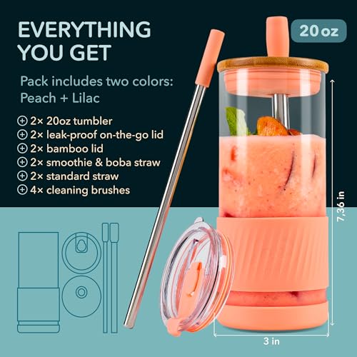Glass Cups With Lids and Straws