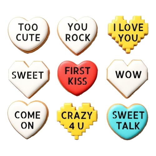 Mini Heart Cookie Cutter with Text Stencils Bundle (9 Count)