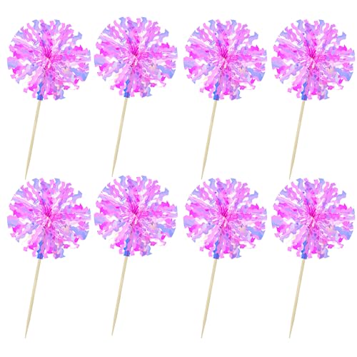 30Pcs Foil Firework Cupcake Toppers Happy Birthday Cake Toppers Tinsel Flower Drink Stirrers Cocktail Food Fruit Toothpicks for Valentine's Day Party Decorations Rose Red (30 Count)