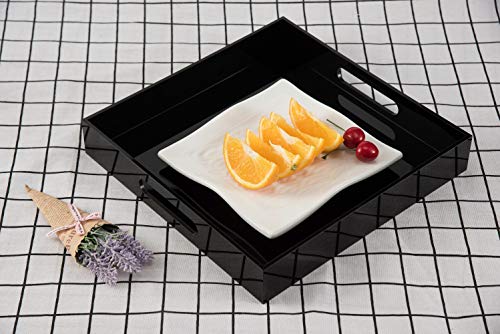 Glossy Black Sturdy Acrylic Serving Tray with Handles