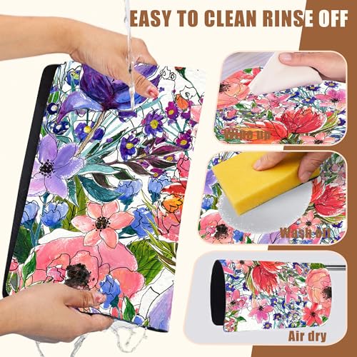 Dish Drying Mat Watercolor Colorful Floral Coffee Bar Mat for Countertop Absorbent Coffee Mat Rubber Backed Hide Stain Dish Drainer Rack Mat Coffee Maker Coffee Pot Dining Room Decor 11.8 x 19.7 Inch