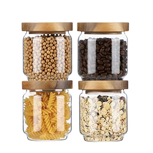 15 OZ Glass Jars with Airtight Acacia Wood Lids (4 Count)