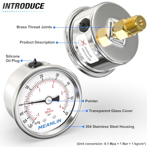 30inHG~60Psi Vacuum Gauge Stainless Steel 1