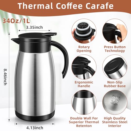 2 Pcs Thermal Coffee Carafe Insulated Stainless Steel Coffee Carafe for Hot Liquid Vacuum Thermal Pot Creamer Pitcher Dispenser with Brushes Keeping Hot Water Milk (2 Count)