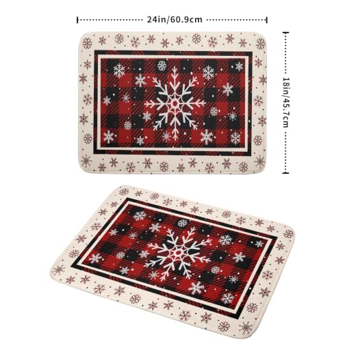 18"x24" Christmas Snowflakes Dish Drying Mat Xmas Red Black Buffalo Plaids Winter Snow Dish Drainer Mats Microfiber Reversible Dish Drying Rack Pad for Kitchen Countertop Tabletop Decor