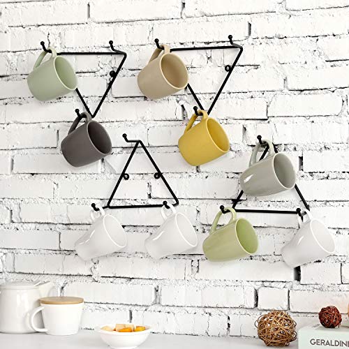 Matte Black Metal Triangular Coffee Mug Holder Wall Mount Display Rack Mug Organizer with 3 Hooks (4 Count)