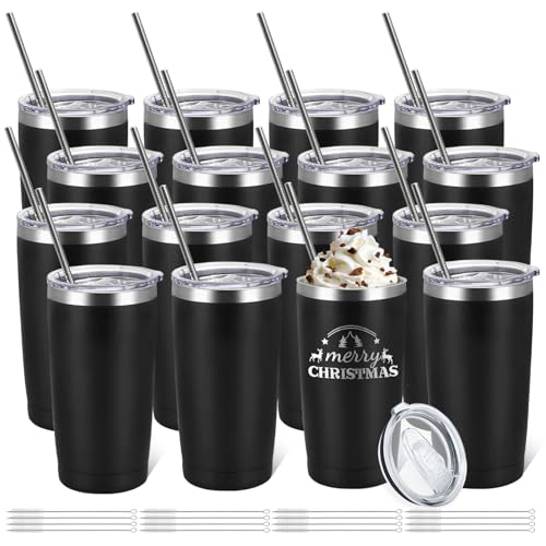 16 Pack Stainless Steel Tumbler Bulk Insulated Vacuum Travel Mug Powder Coated Coffee Mug Gift for Laser Engrave (16 Count)