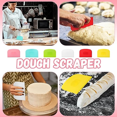 24 Pcs Plastic Bench Scraper with Scale Flexible Dough Multipurpose Cake Cutter Pizza Dough Spatula Food Scraper Tool Gift for Bread Pastry Fondant Icing (24 Count)