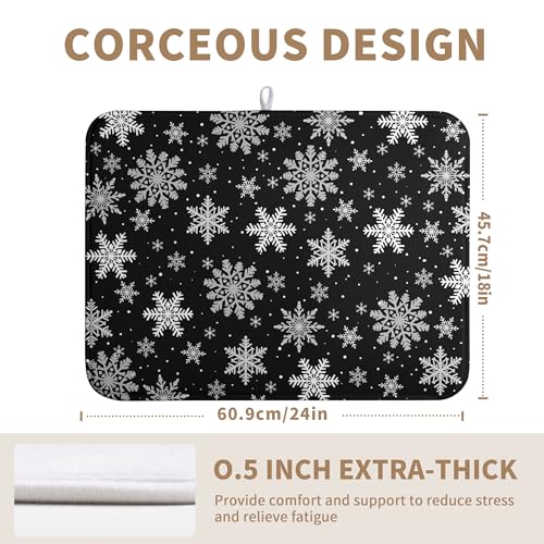 Winter Snowflake Black Dish Drying Mat Christma Snowflakes Large Kitchen Mats Dish Drying Pad Absorbent Dish Dryer Mat for Kitchen Countertops Microfiber Drainer Pad Dish Drying Mats