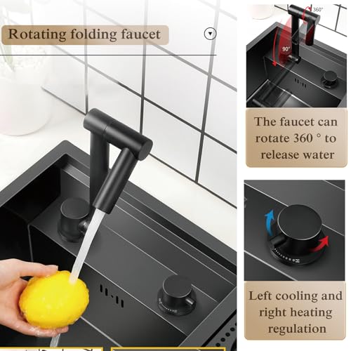Topmount Bar Sink 21.6 x 17.7 Inch Stainless Steel Single Bowl Workstation Kitchen Sink with Press Cup Washer and Swivel Folding Faucet