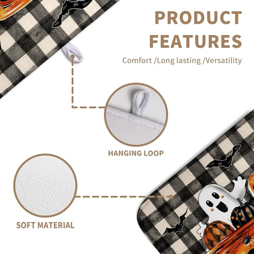 Halloween Buffalo Plaid Dish Drying Mat Fall Pumpkin Rustic Large Kitchen Mats Dish Drying Pad Absorbent Dish Dryer Mat for Kitchen Countertops Microfiber Drainer Pad Dish Drying Mats
