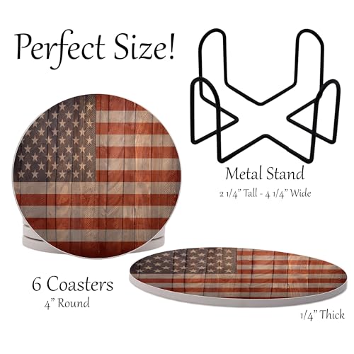 USA American Flag United States Round Coasters Set of 6