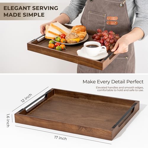 Wooden Serving Tray with Metal Handles