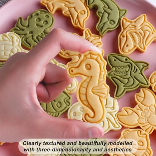 8 Pcs Ocean Cookie Cutters Set Baking Molds 3D Ocean Press type Cookie Cutter for Baking
