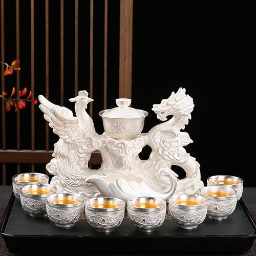 10 13 Pcs Silver Tea Set with Metal Holder and Spoon Adult Silver Tea Party Set Automatic Water Outlet with Gift Box Teapot Cup Set for Women 1